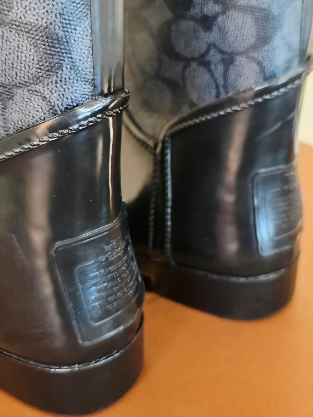 Coach Tristee Black Grey Knee High Winter Rain Boots US 8